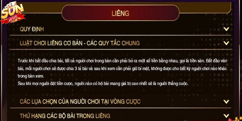Luật chơi Liêng SUNWIN