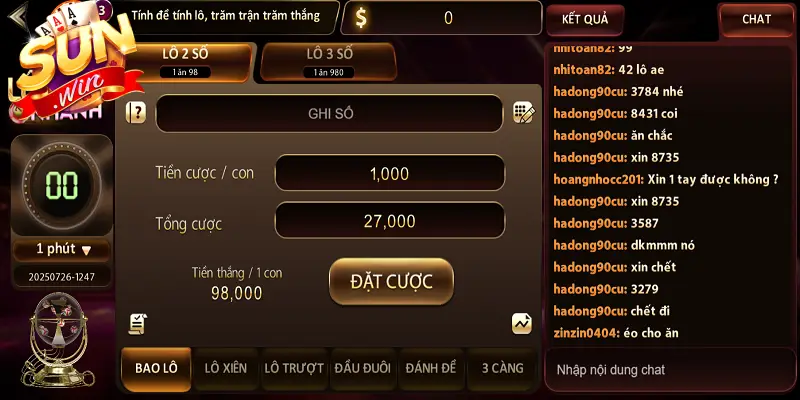 Tốc độ quay thưởng tại sảnh lô đề siêu tốc SUNWIN tính bằng giây