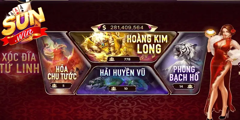 Xóc đĩa tứ linh độc quyền tại sân chơi SUNWIN 